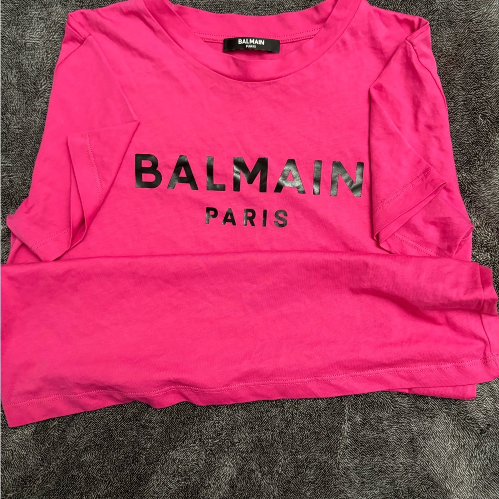 Balmain Pink T-Shirt with Black Logo